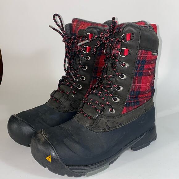 Keen Dry Snowden Black Red Plaid Lace Up Winter Weather Boot Lined - Picture 1 of 8